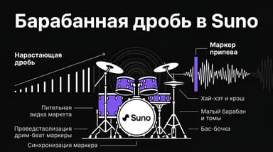 Барабанная дробь в Suno: какими тегами вызвать и куда вставить в трек