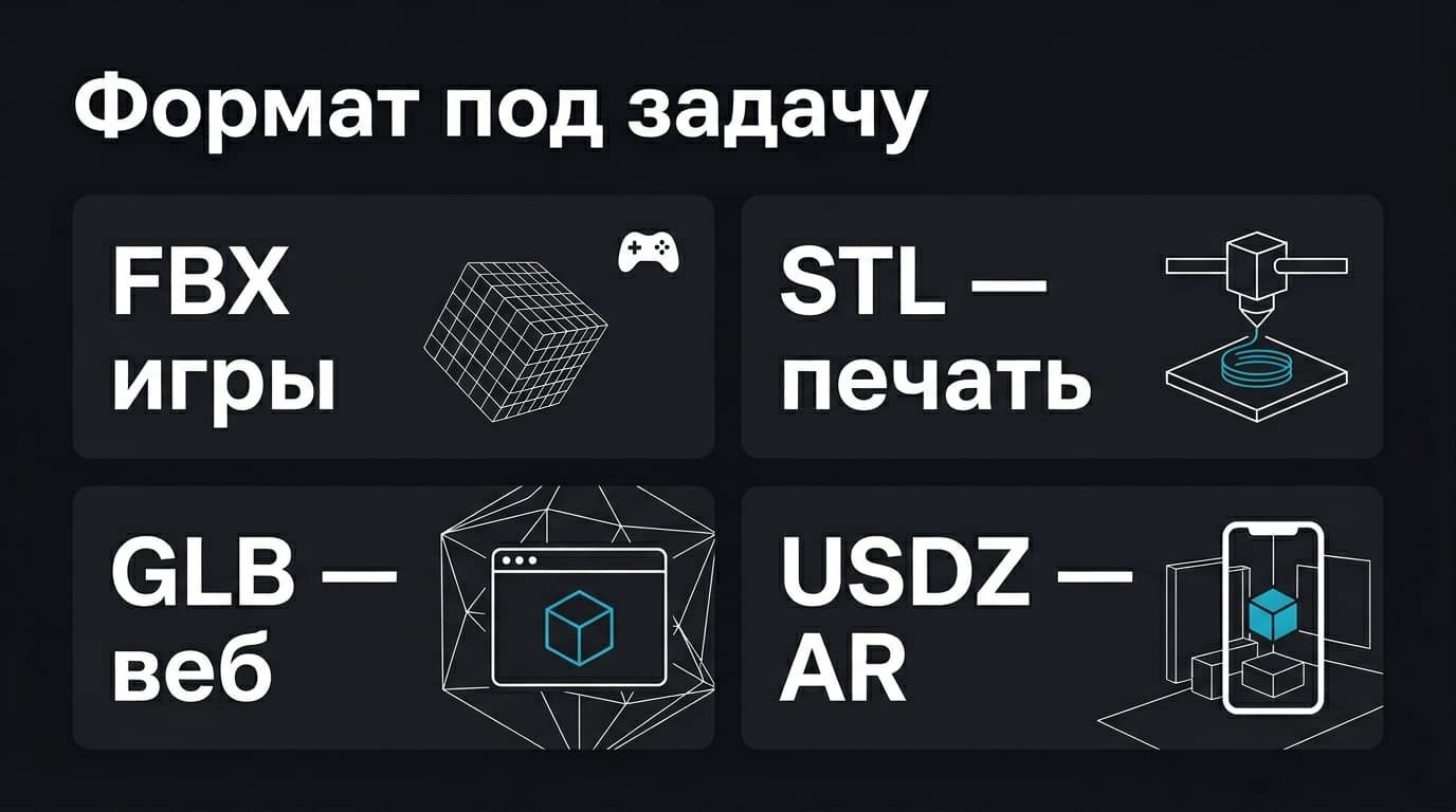 Экспорт моделей из Meshy AI: какой формат выбрать для игр, печати и AR — фото 1