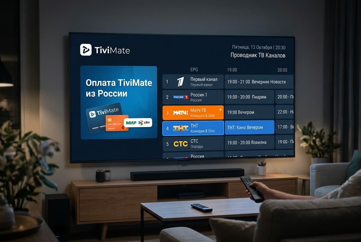 Как оплатить TiviMate из России в 2026 году: премиум IPTV-плеера без зарубежной карты