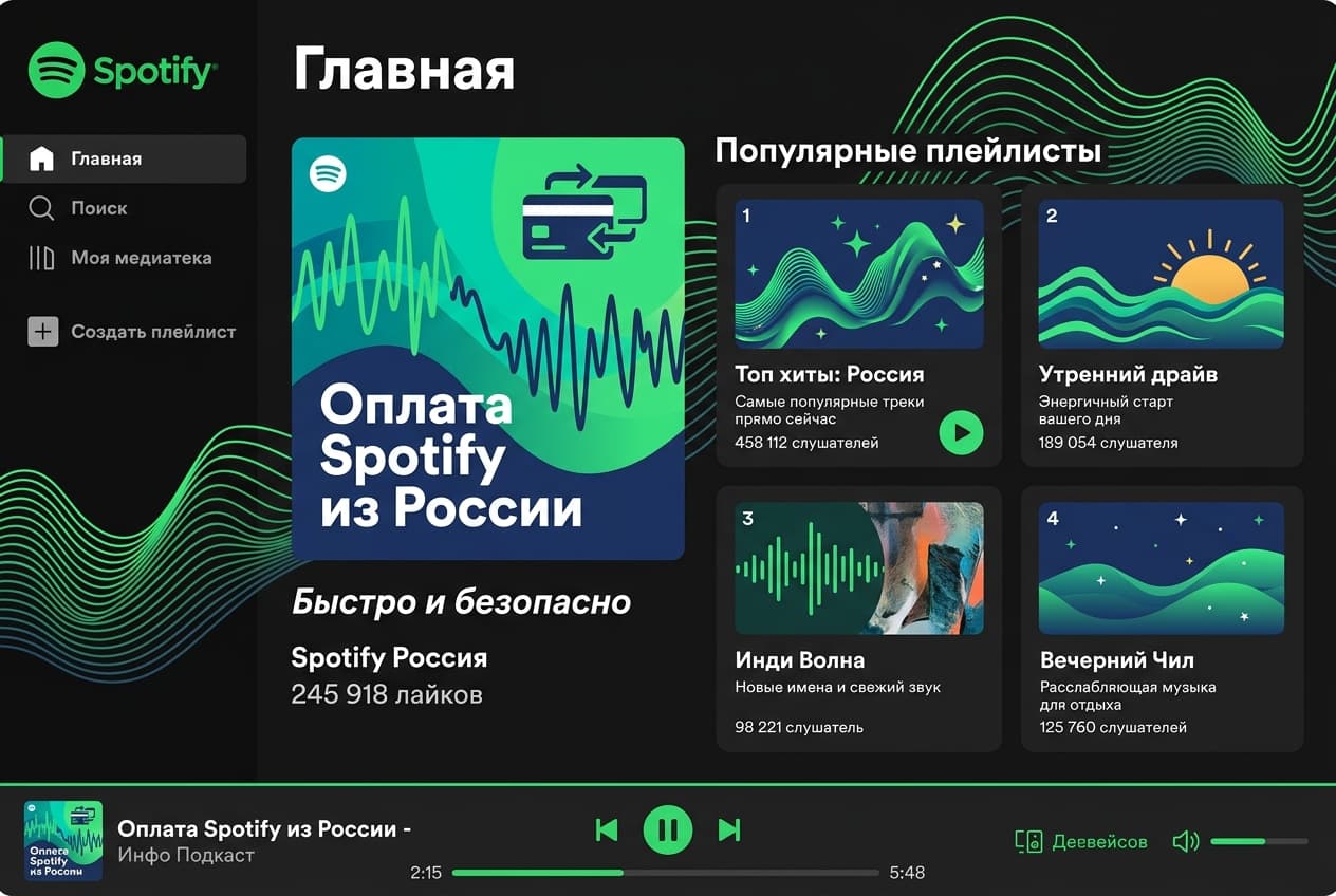 Как оплатить Spotify из России в 2026 году: Premium без зарубежной карты