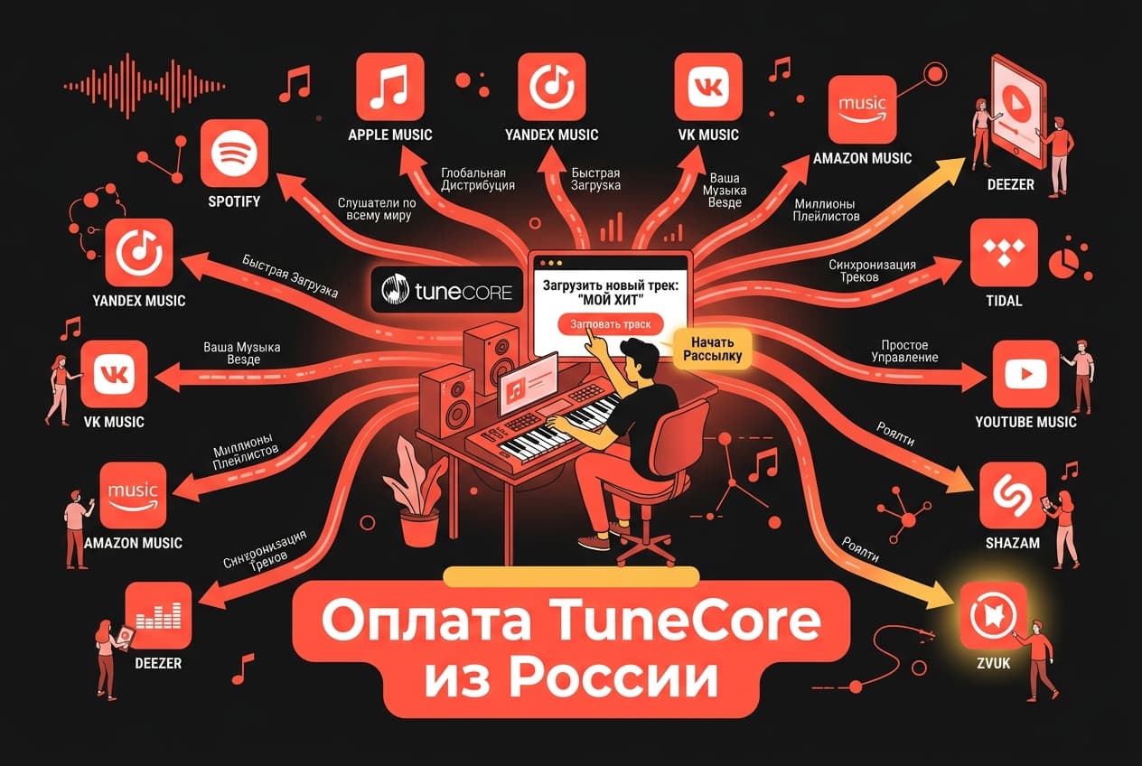Как оплатить TuneCore из России в 2026 году: дистрибуция музыки без зарубежной карты