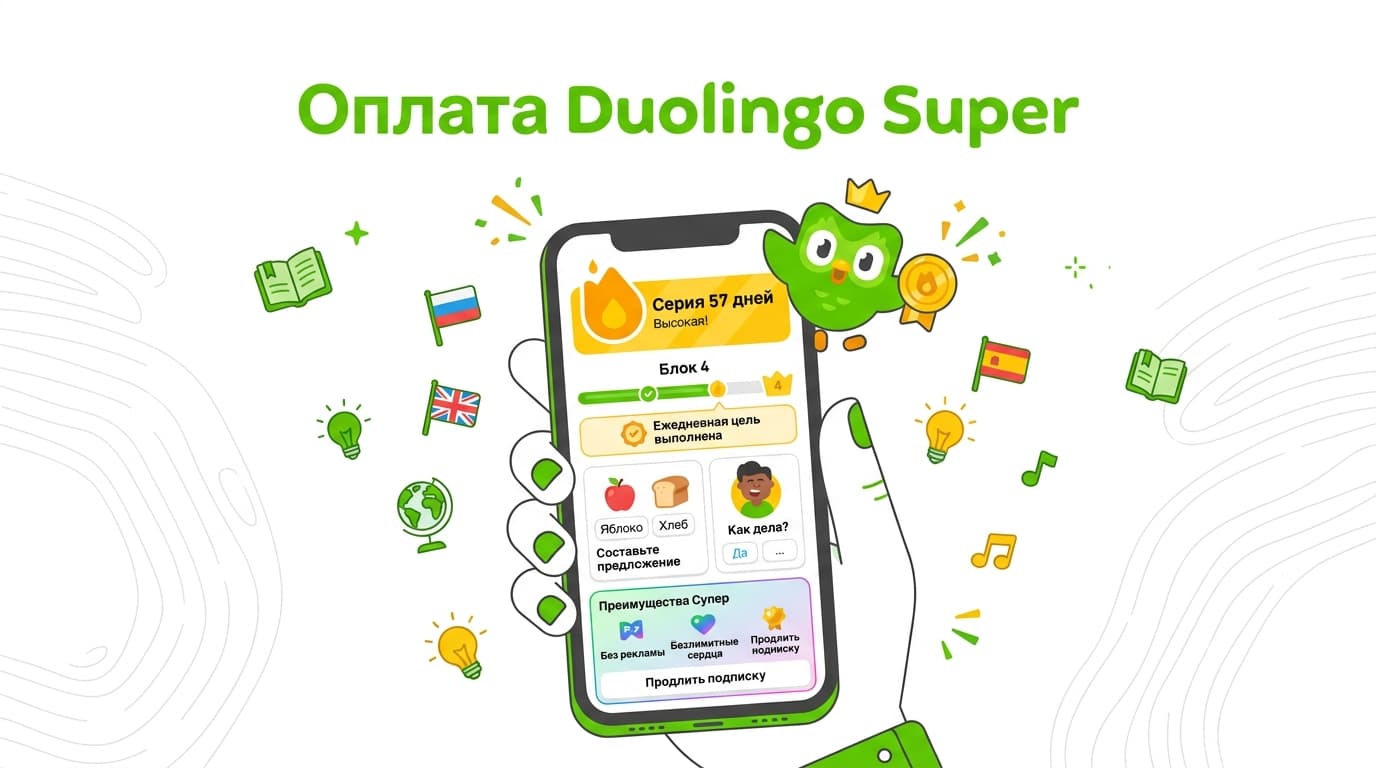 Duolingo: как оплатить подписку Super из России в 2026 году