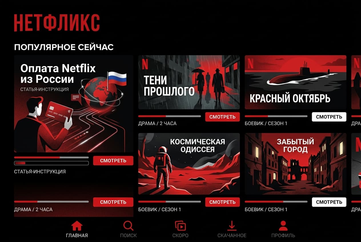 Как оплатить Netflix из России в 2026 году: подписка без зарубежной карты