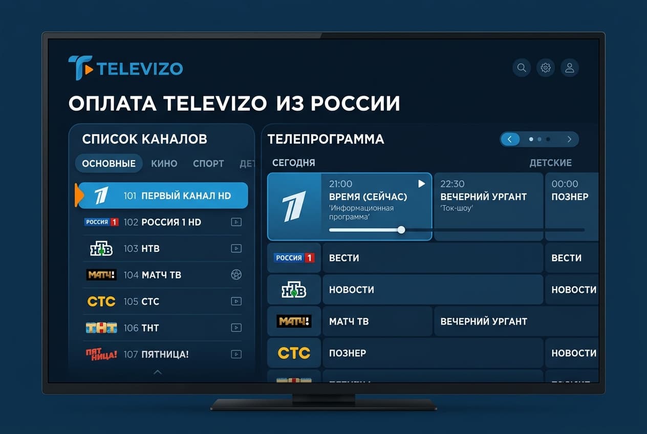 Как оплатить Televizo из России в 2026 году: премиум IPTV-плеера без зарубежной карты