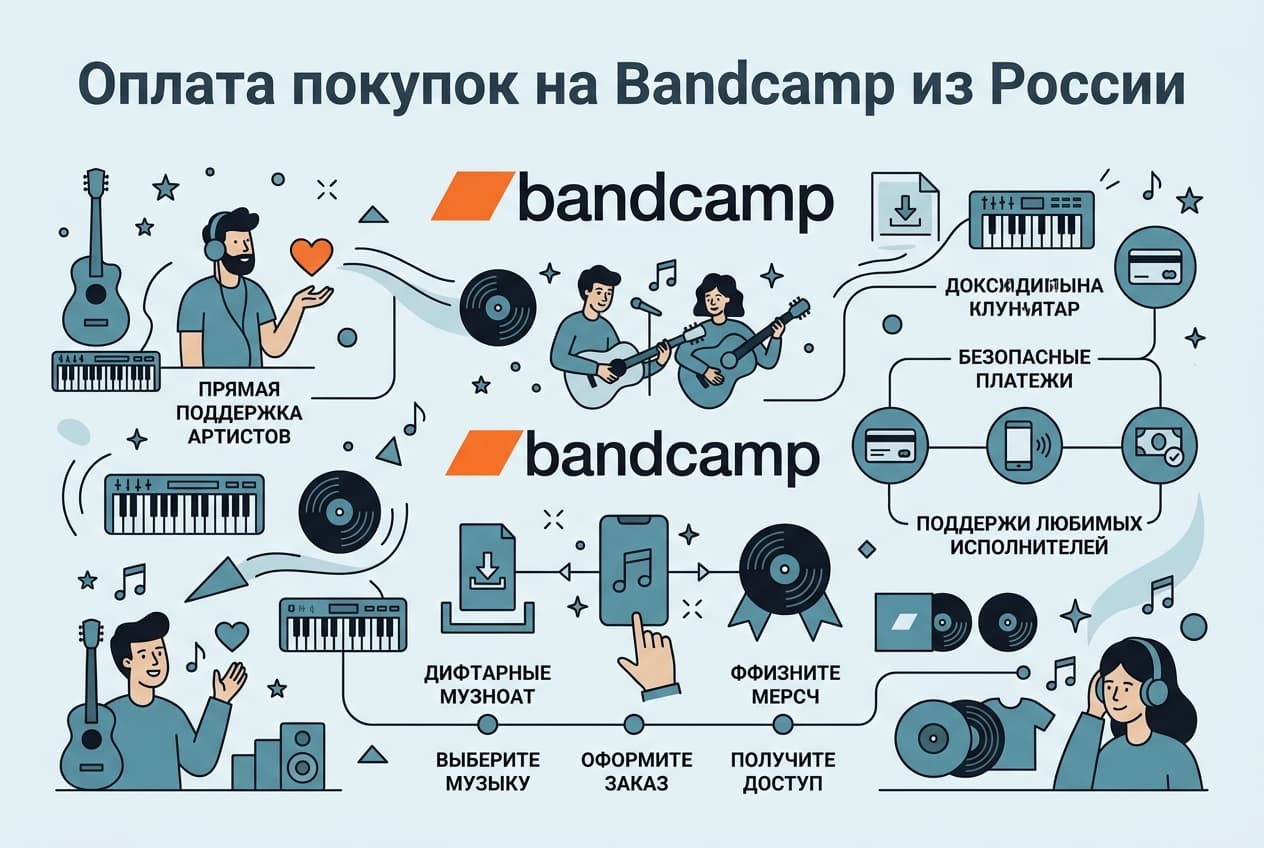 Как оплатить покупки на Bandcamp из России в 2026 году: без зарубежной карты