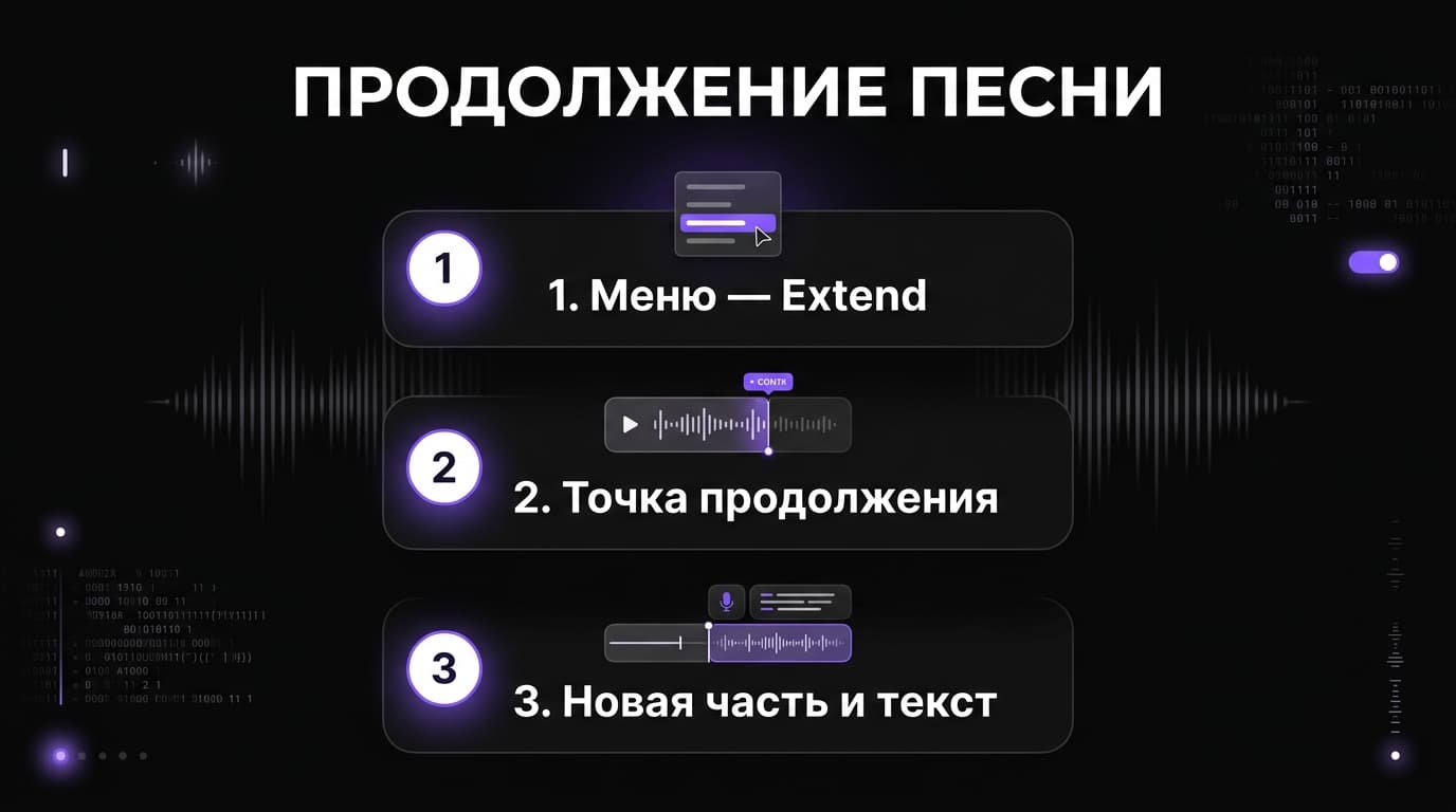 Suno Extend: как сделать трек длиннее и не получить обрыв или зацикливание — фото 1