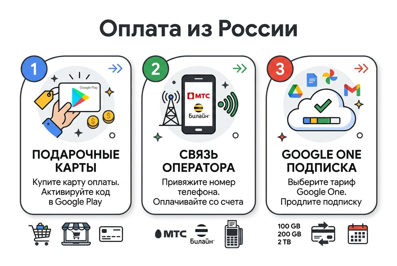 Как оформить подписку Google One в России в 2026 году — фото 4