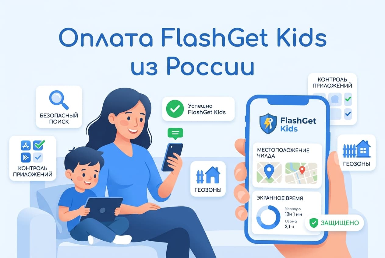 Как оплатить FlashGet Kids из России в 2026 году: родительский контроль без зарубежной карты