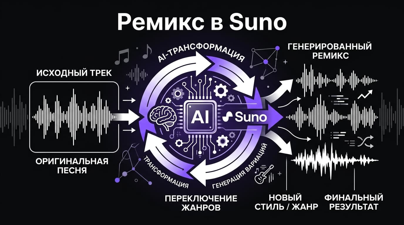 Ремикс в Suno: как перекроить готовую песню в другой жанр и темп