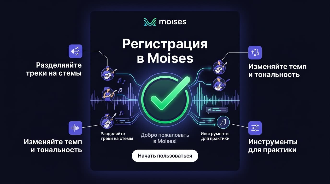 Регистрация в Moises: как завести аккаунт и начать разбирать треки на дорожки