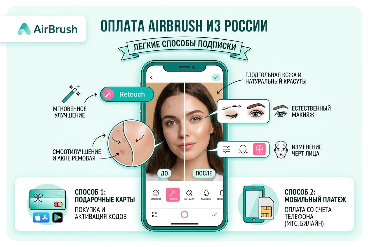 Как оплатить AirBrush из России в 2026 году: подписку Pro без зарубежной карты