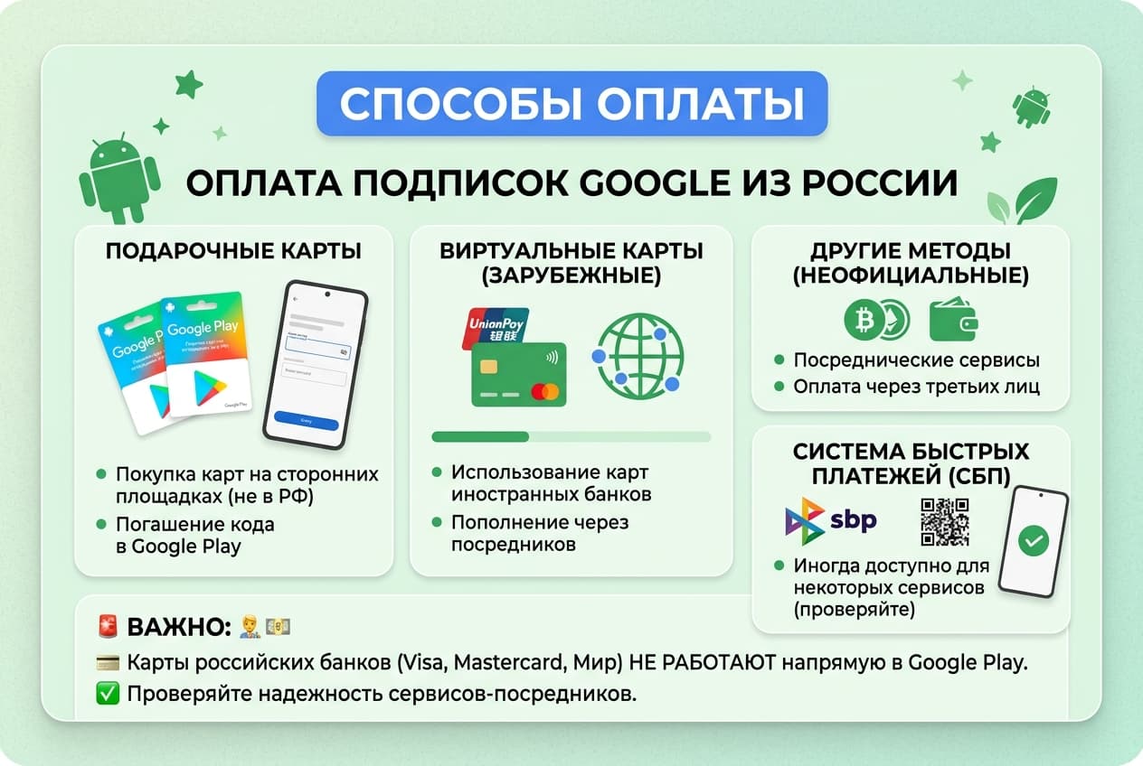 Как через Android оплатить подписку Google из России в 2026 году — фото 2