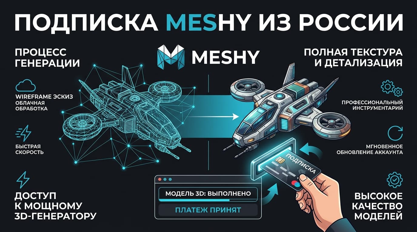 Подписка Meshy из России: тарифы AI-генератора 3D-моделей и рабочий способ оплаты