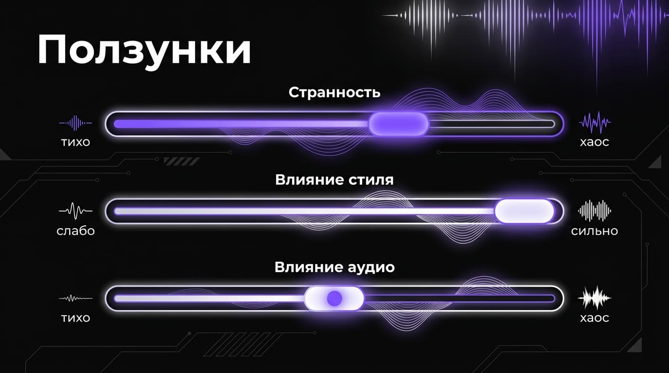 Suno: разбираемся в настройках — Simple, Custom и что делают ползунки Weirdness, Style и Audio Influence — фото 4