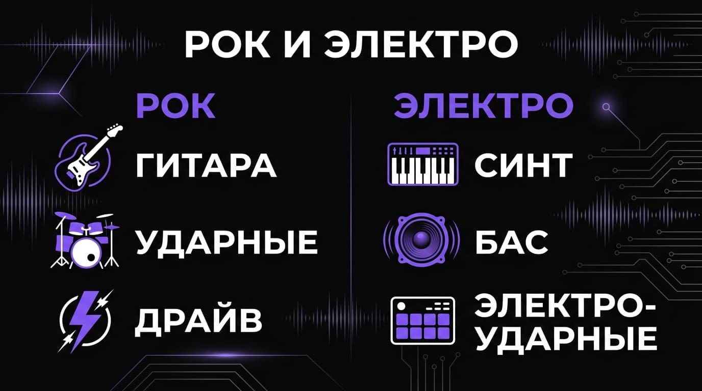 Электророк в Suno: как собрать промпт, чтобы получить тяжёлые гитары и синтезаторы одновременно — фото 2