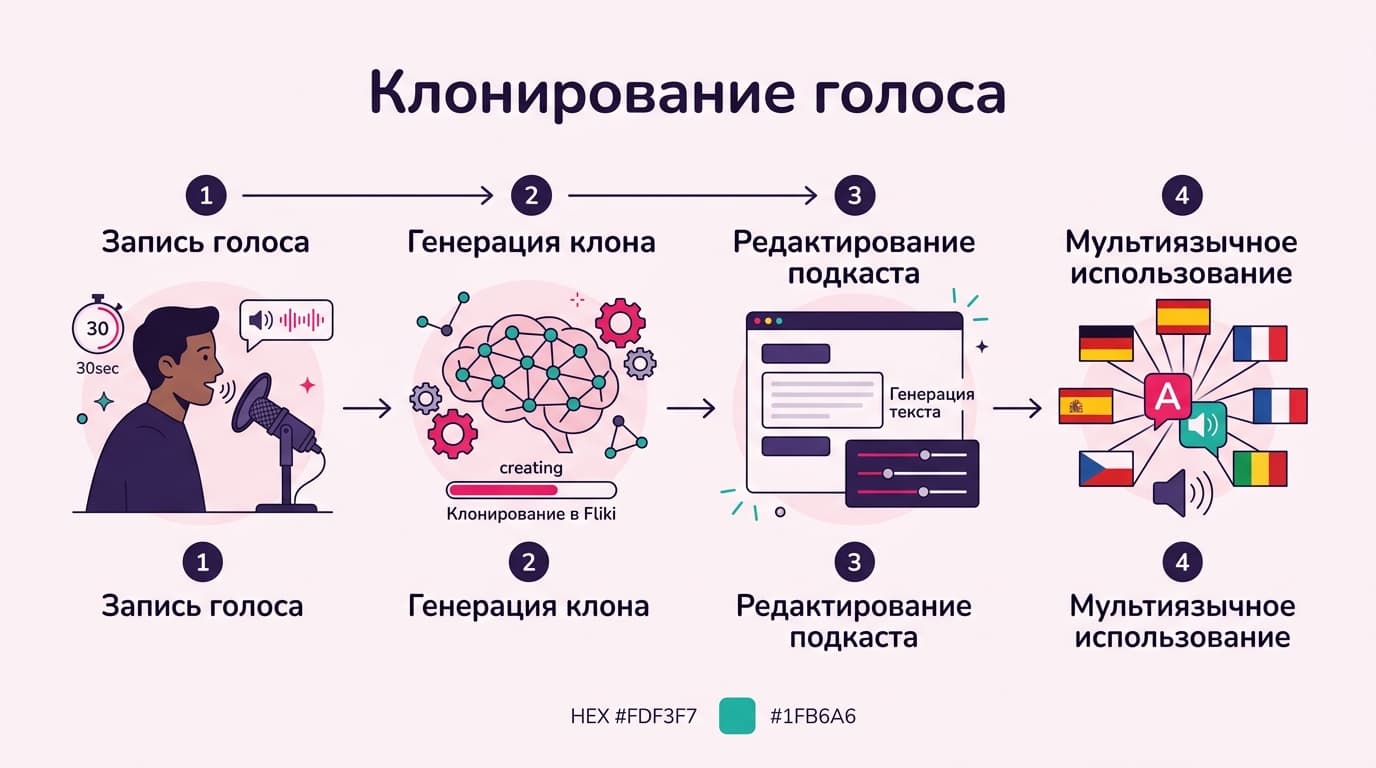 Fliki для подкастов и аудио-контента: голоса, клонирование и оплата из России — фото 3