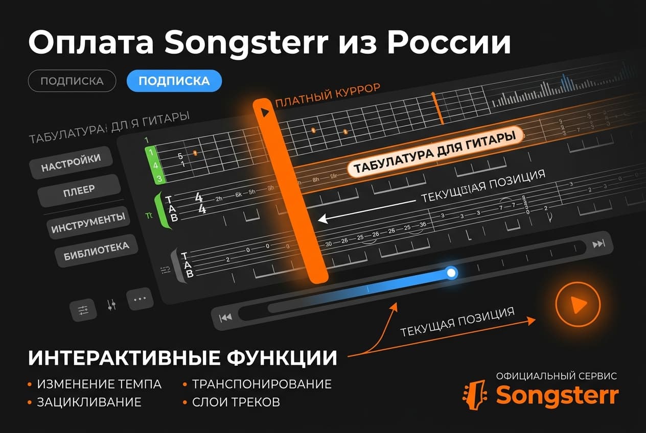 Как оплатить Songsterr из России в 2026 году: подписку Plus без зарубежной карты